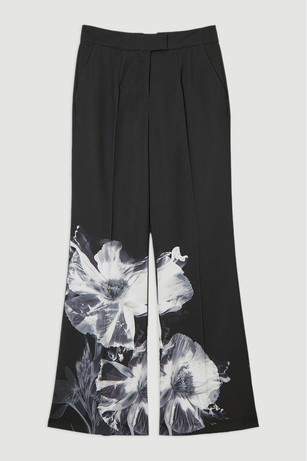 Floral Tailored Collar Blazer & High Waist Pants Set