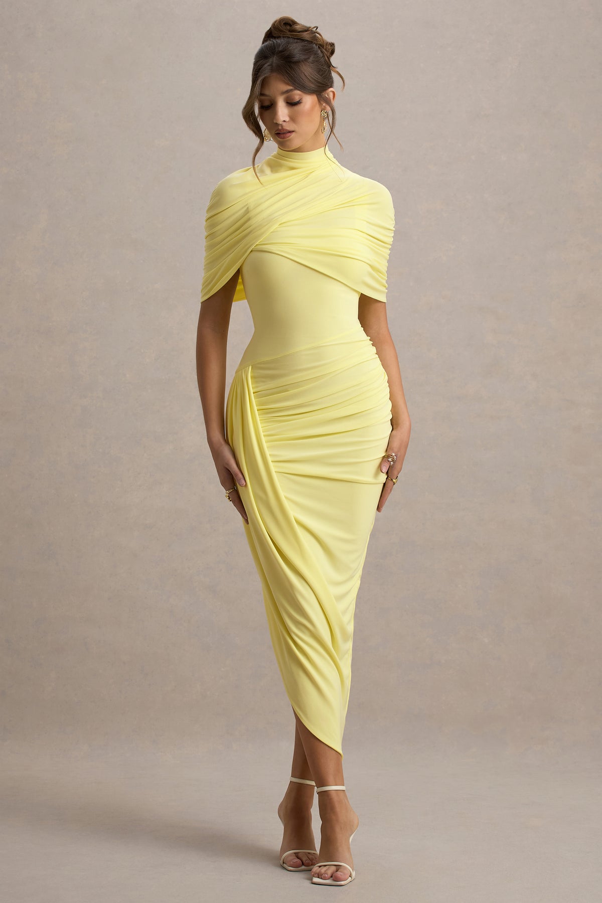 Asymmetric Twisted Cape Midi Dress