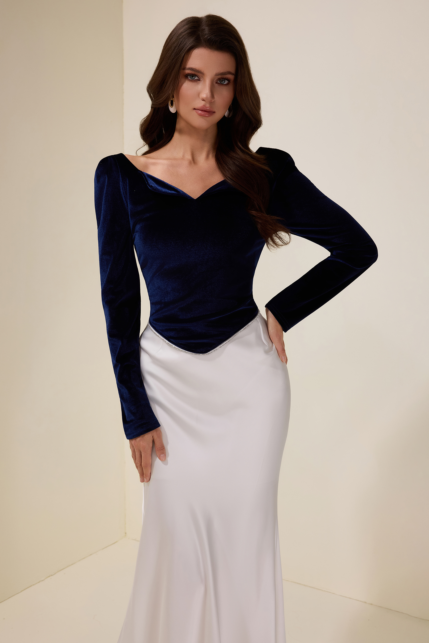 Velvet Rhinestone Top & Satin Maxi Skirt Set