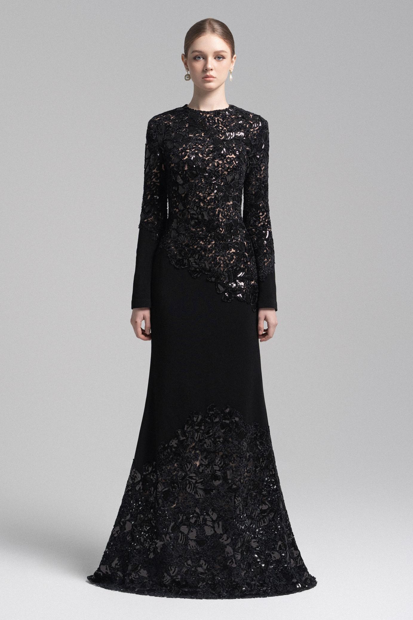 Sequin Splicing Embroidery Long Sleeve Maxi Dress