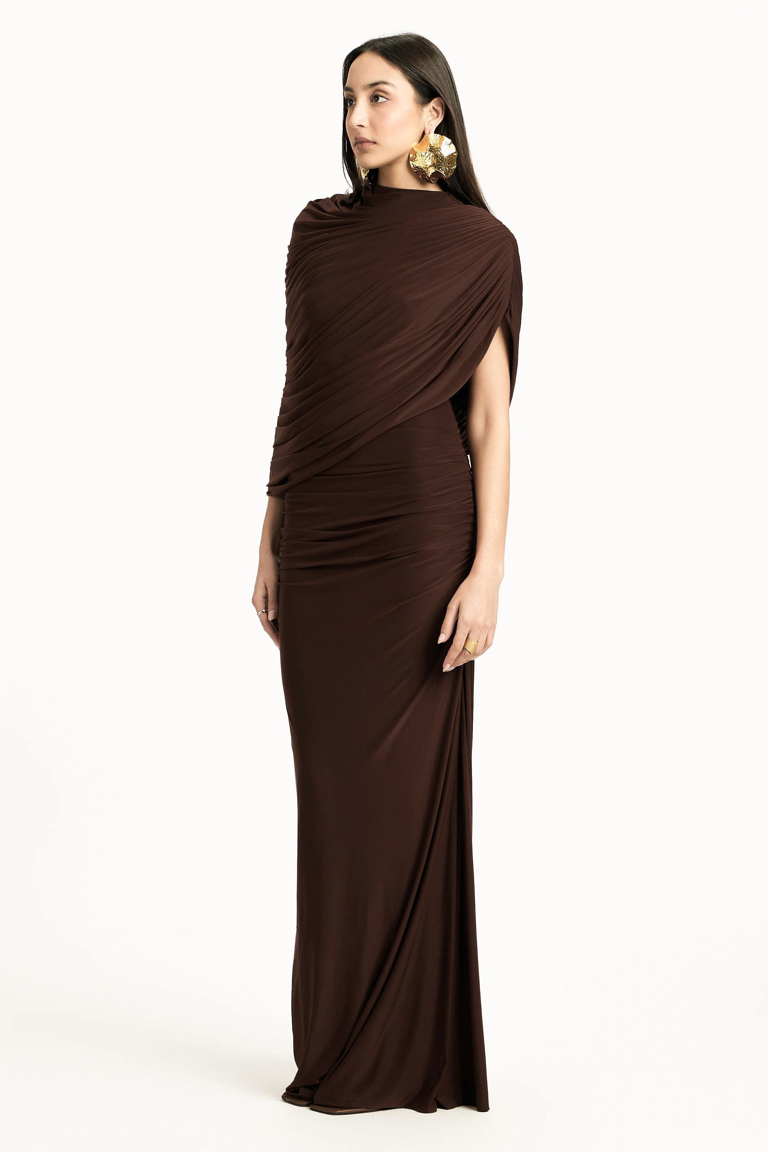 Jersey Gathering Asymmetrical Maxi Dress