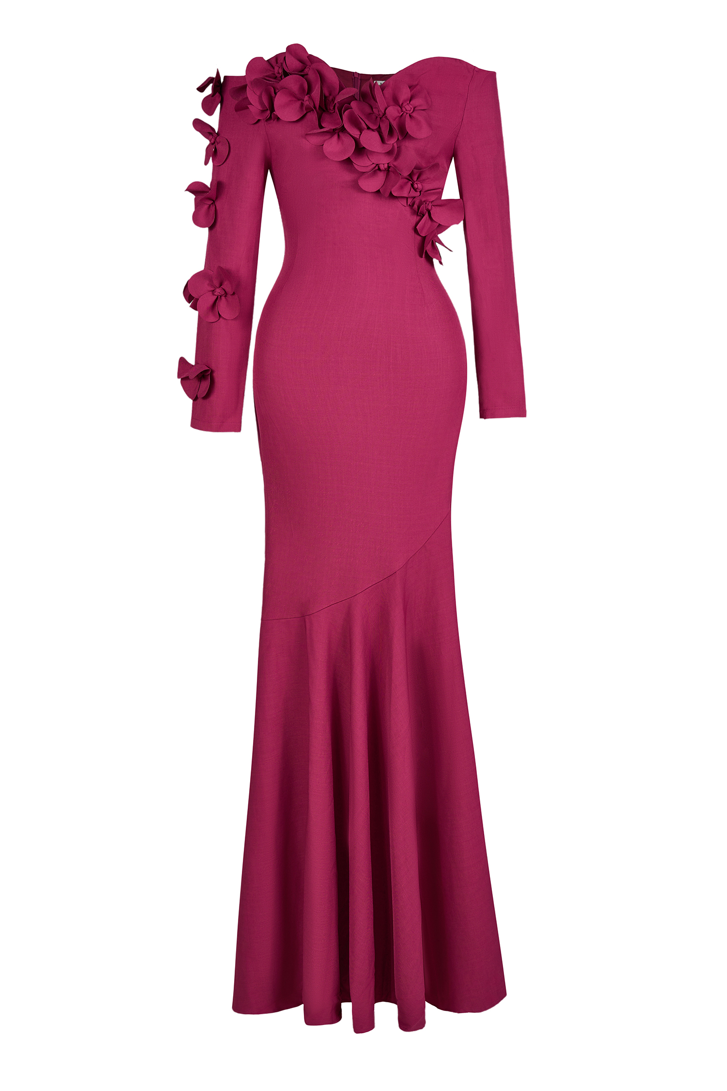 3D Flower Off-Shoulder Solid Maxi Dress