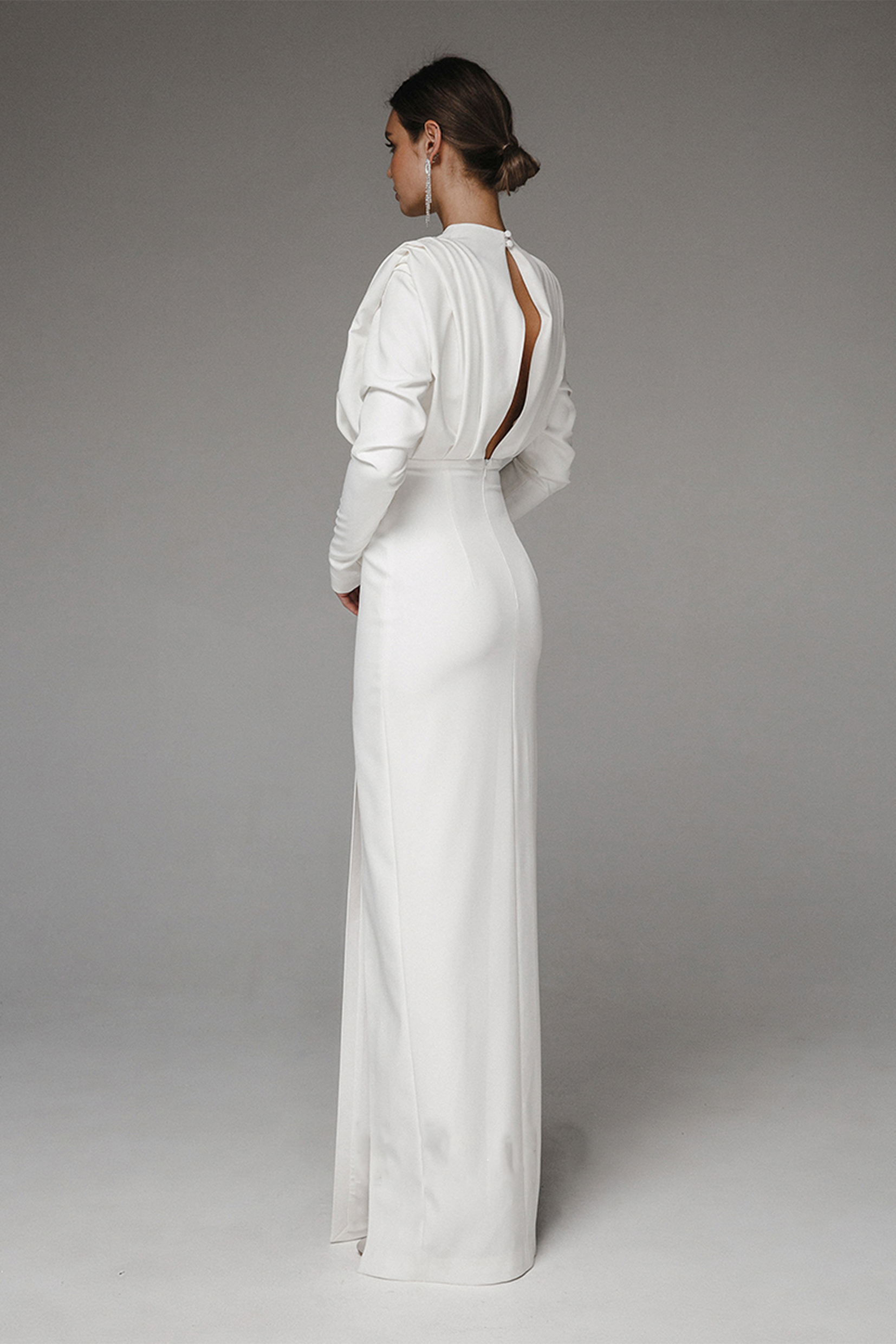 Solid High Split Long Sleeve Midi Dress