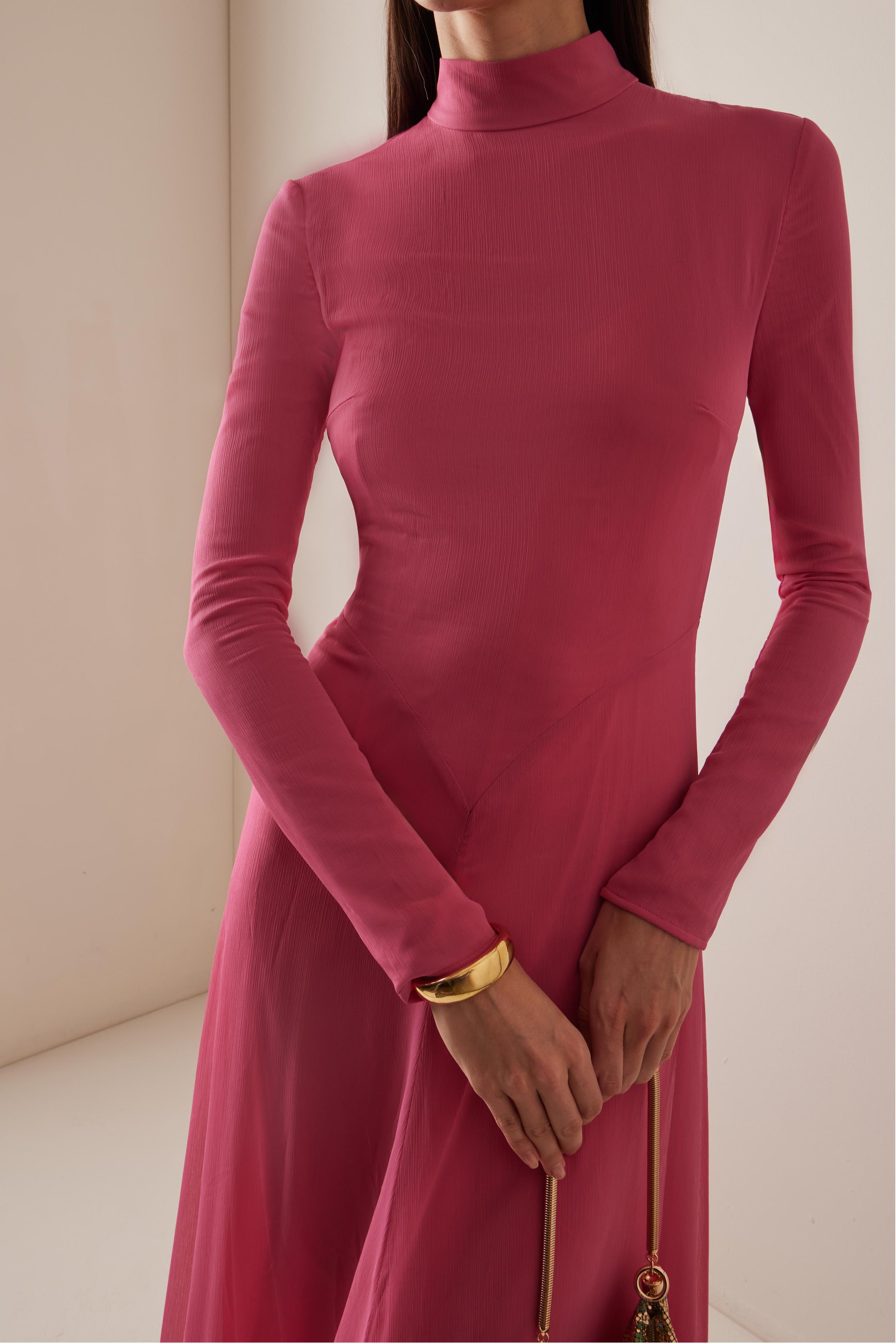 Ruffle Chiffon High Neck Maxi Dress