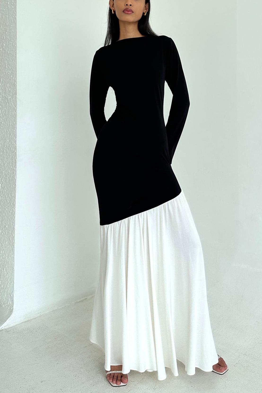 Jersey Contrast Color Midi Dress