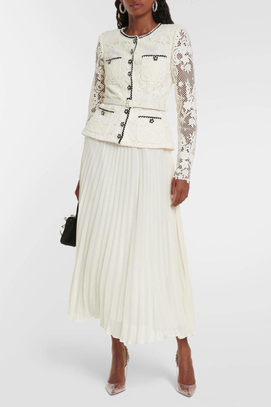 Lace Splicing Embroidered Pleat Skirt Set