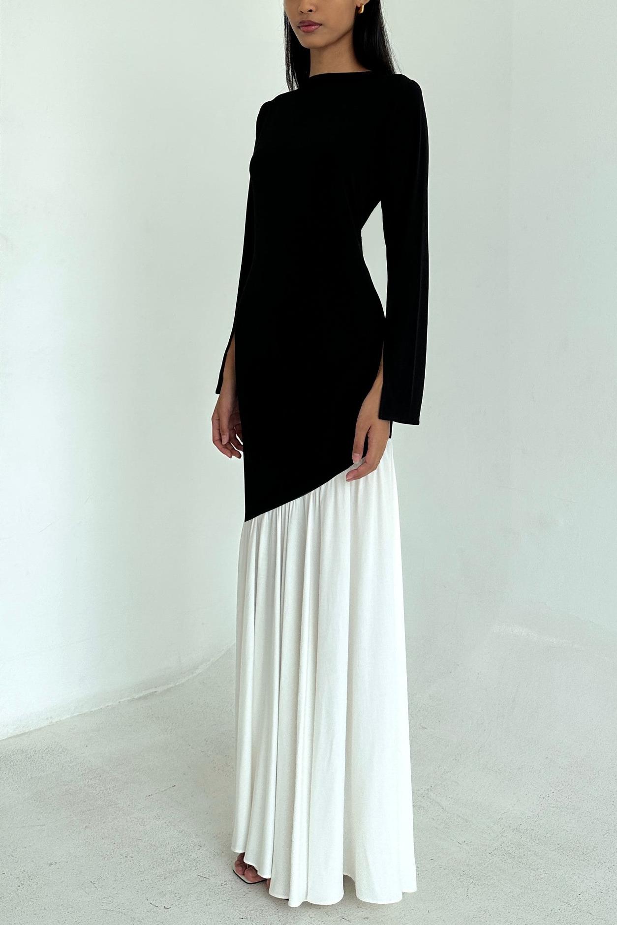 Jersey Contrast Color Midi Dress