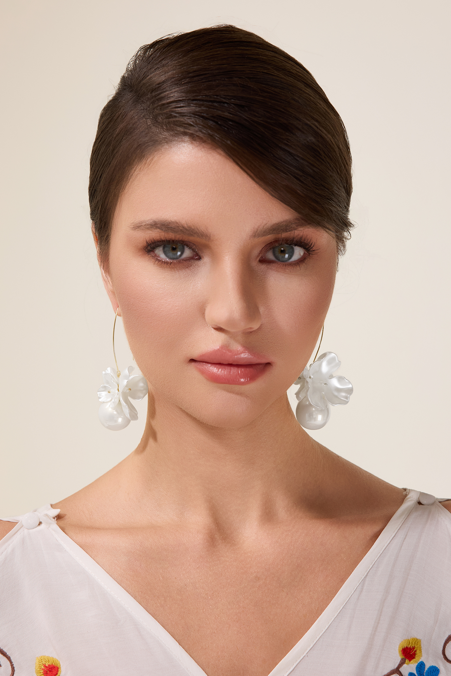 Faux Pearl Floral Shape Dangle Earrings