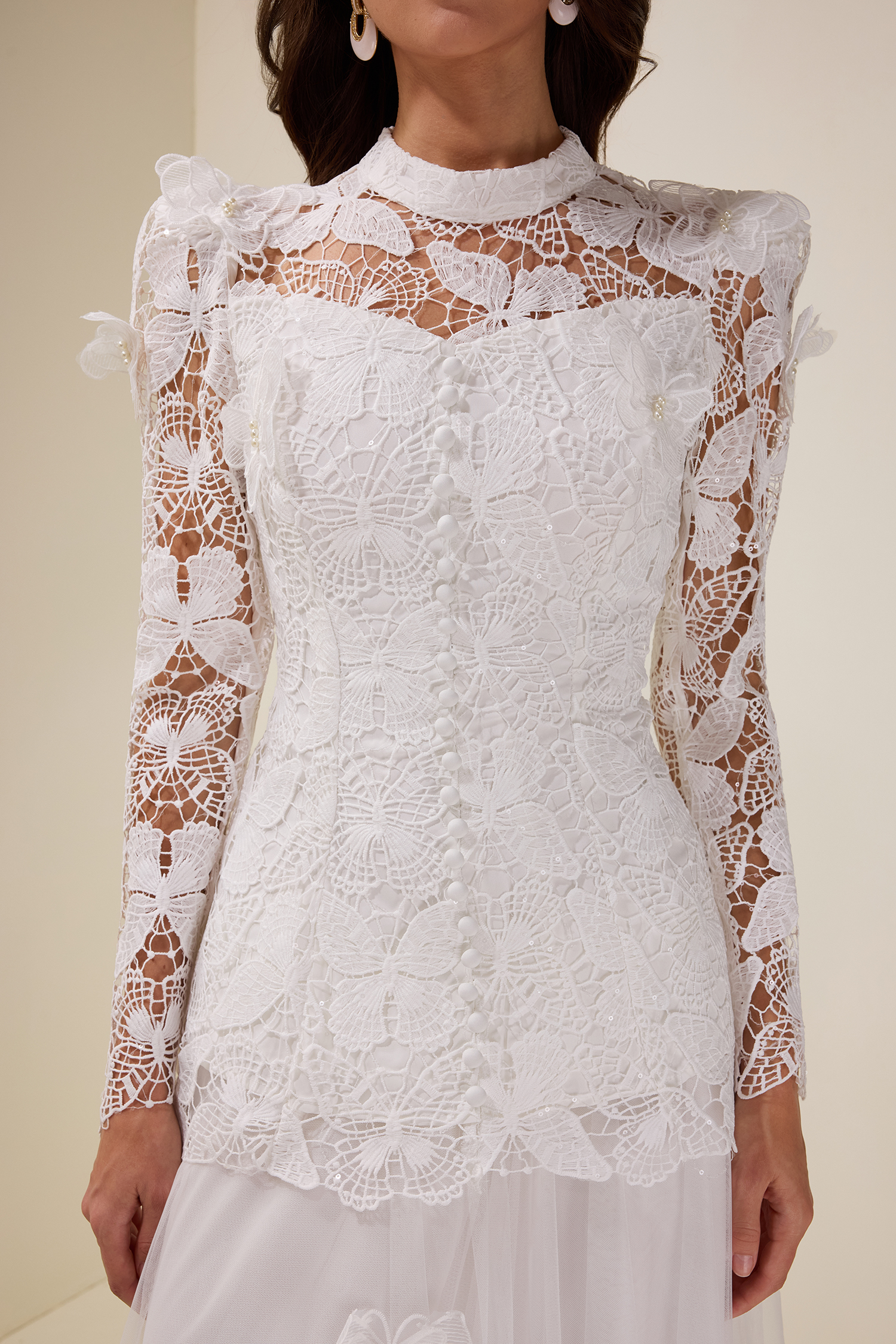 Embroidery Solid Top & Mesh Midi Skirt Set