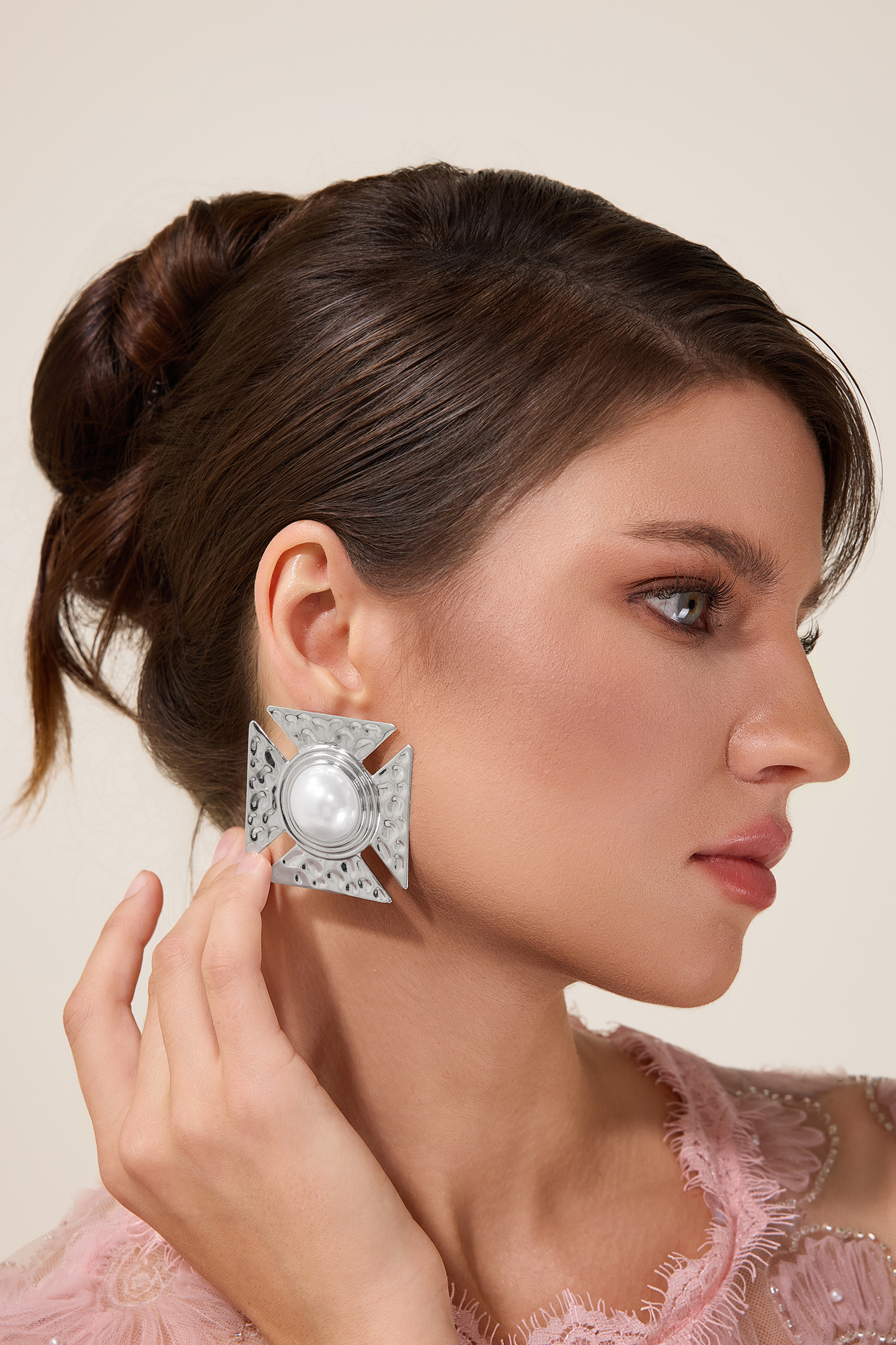 Irregular Shape Faux Pearl Metal Earrings