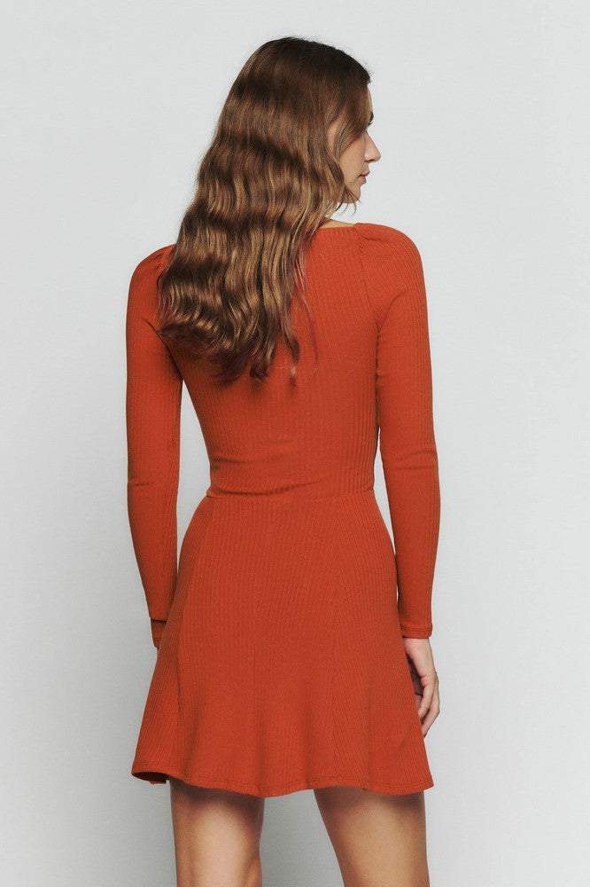 Knit Long Sleeve Sweetheart Neck Mini Dress