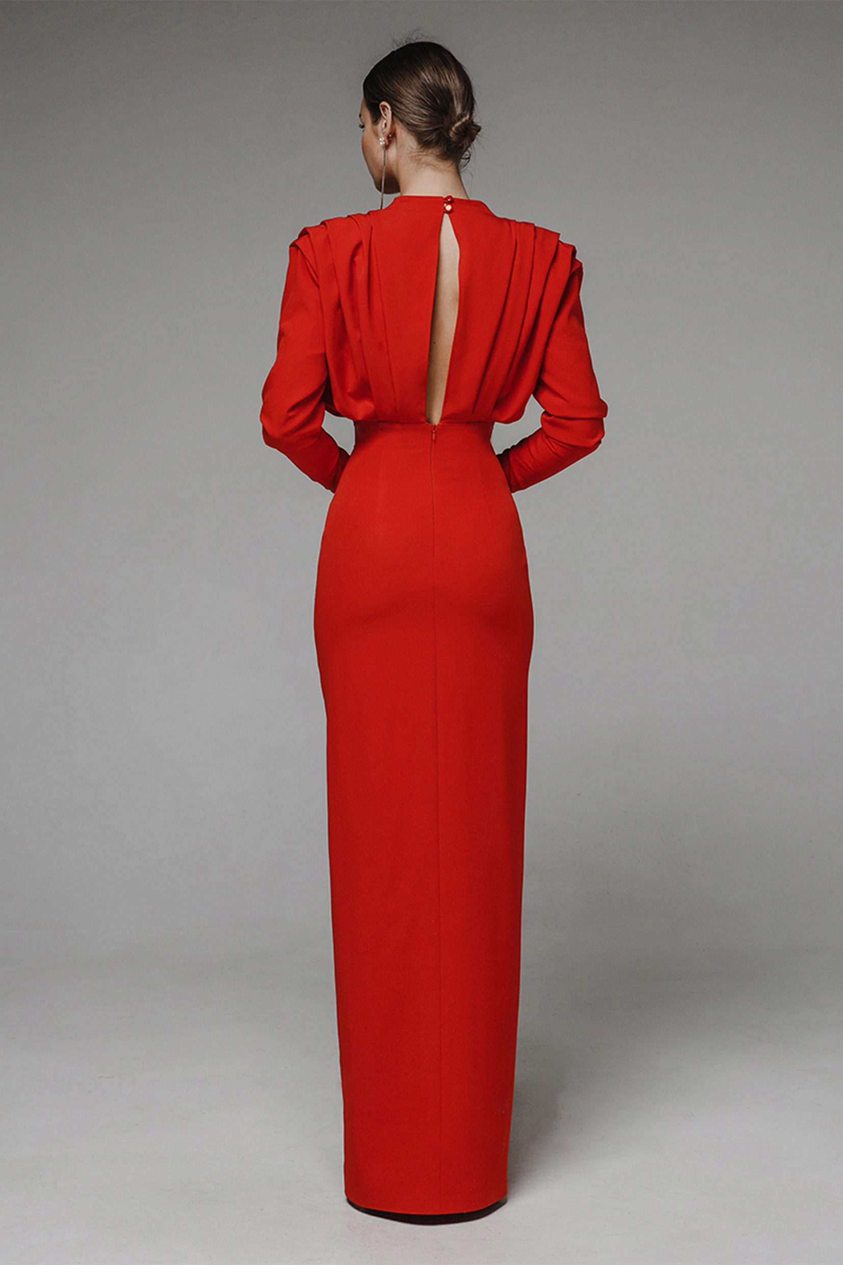 Solid High Split Long Sleeve Midi Dress