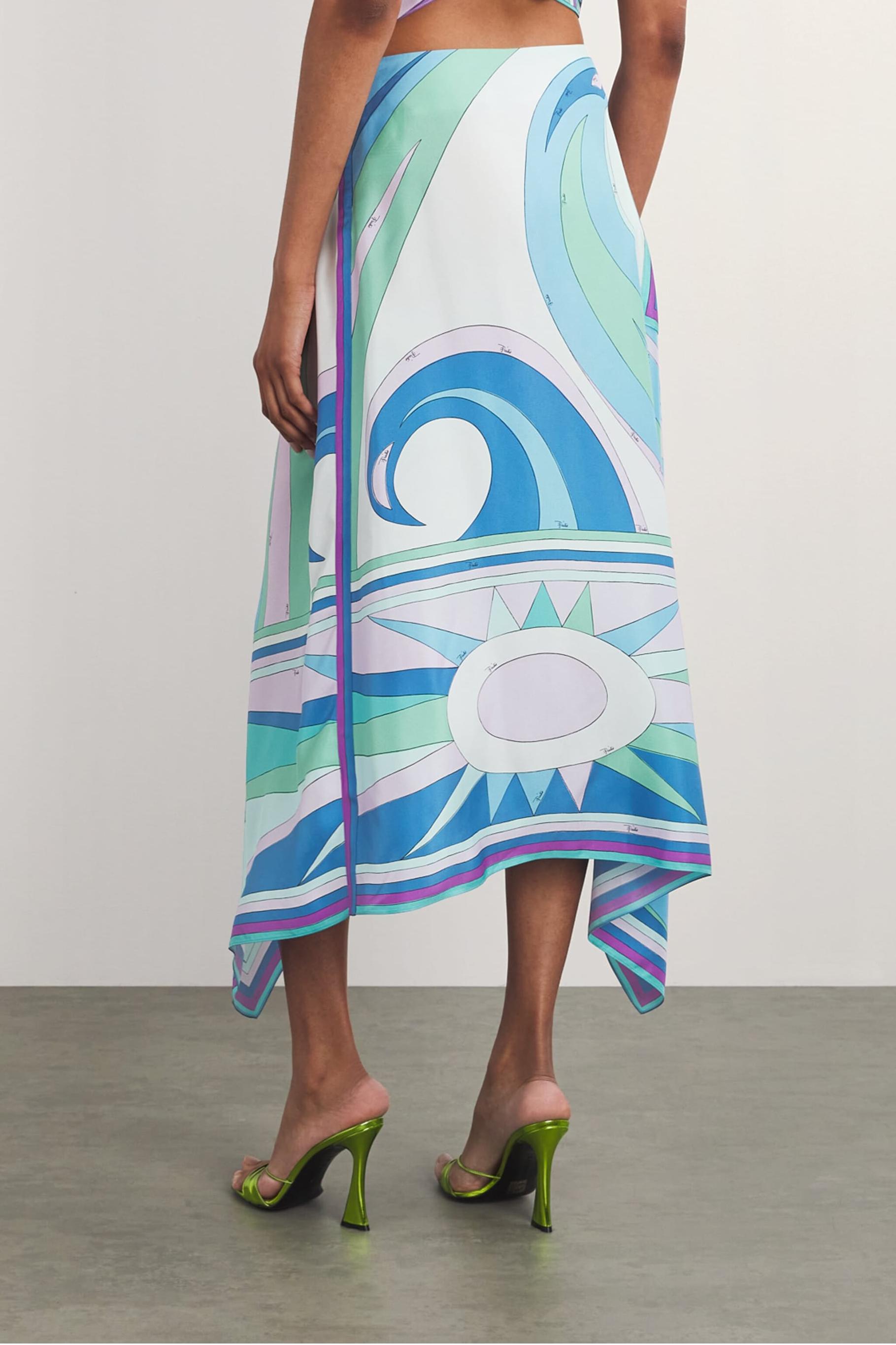 Satin Halter Neck Mini Top & Abstract Print Mid Waist Midi Skirt Set