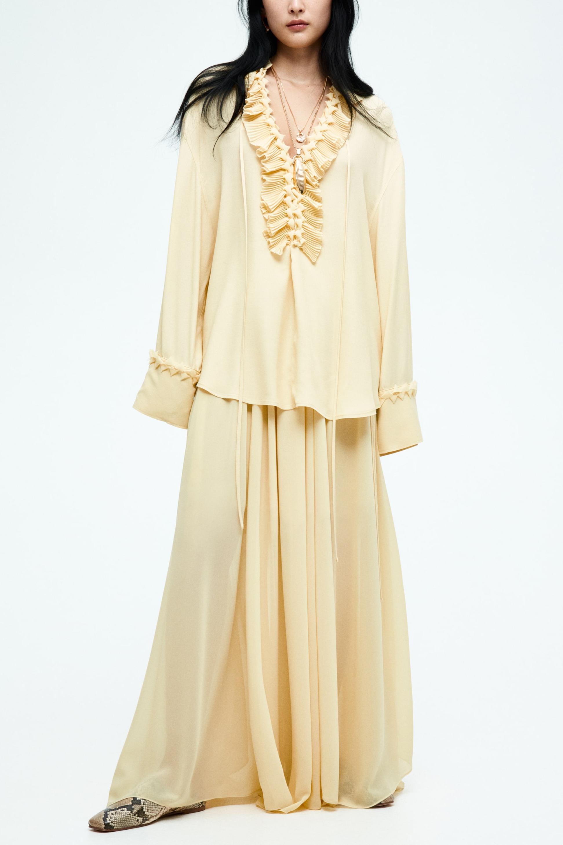 Ruffle Lace-Up Top & High Waist Midi Skirt Set