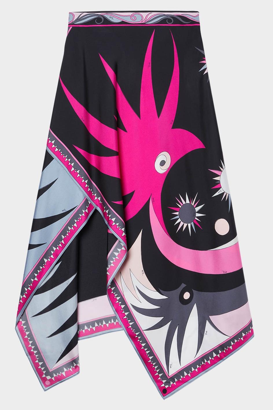 Satin Halter Neck Mini Top & Scarf Print Mid Waist Midi Skirt Set