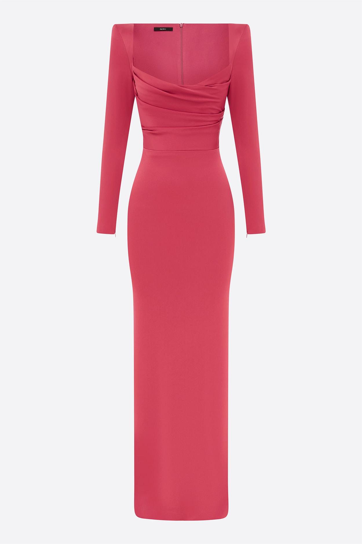 Satin Square Collar Long Sleeve Maxi Dress