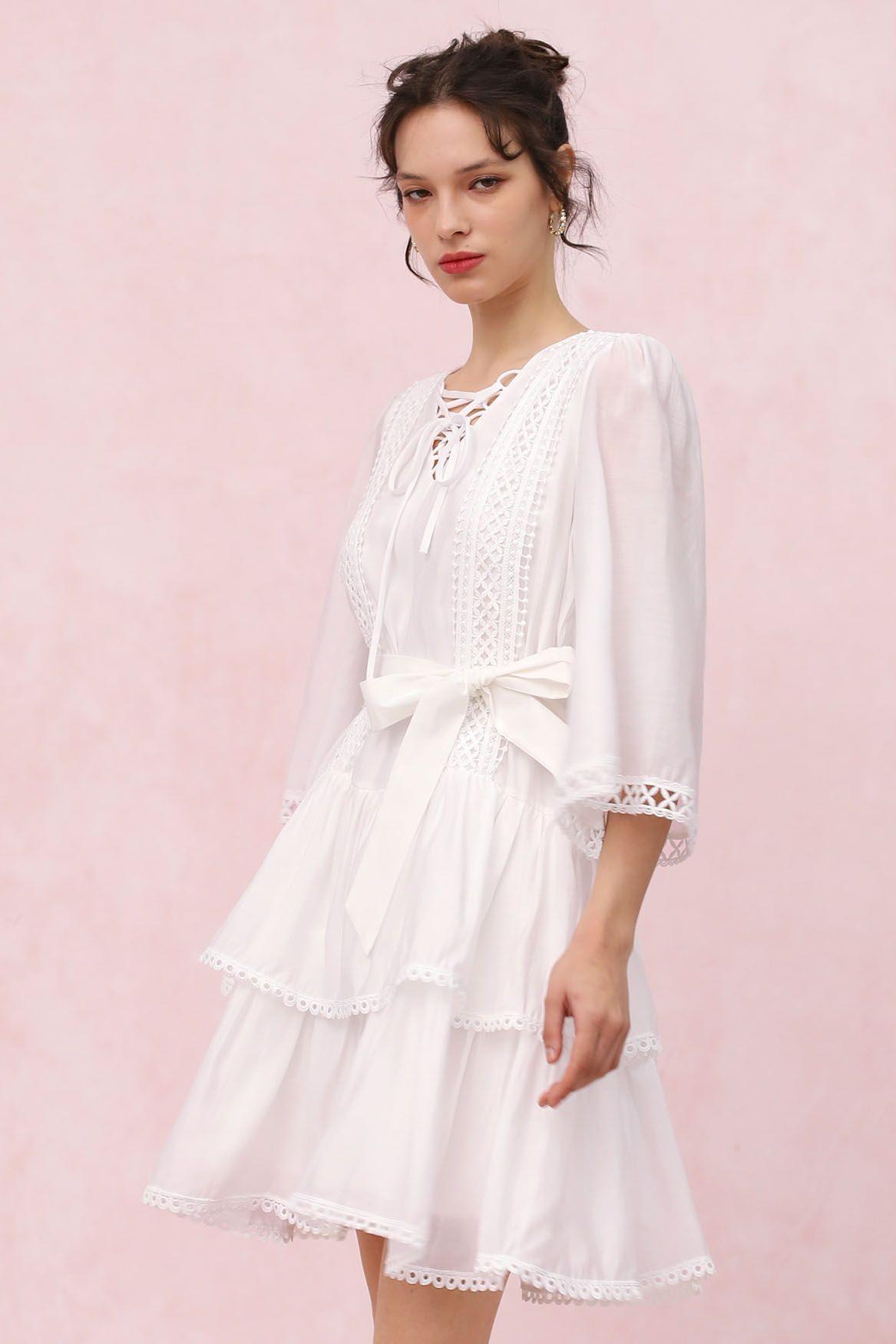 Solid Lace Ruffle Mini Dress