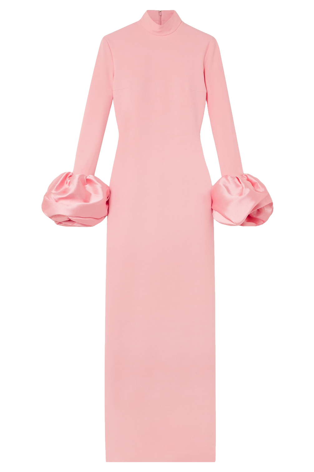 High Neck Faille-Trimmed Slit Midi Dress