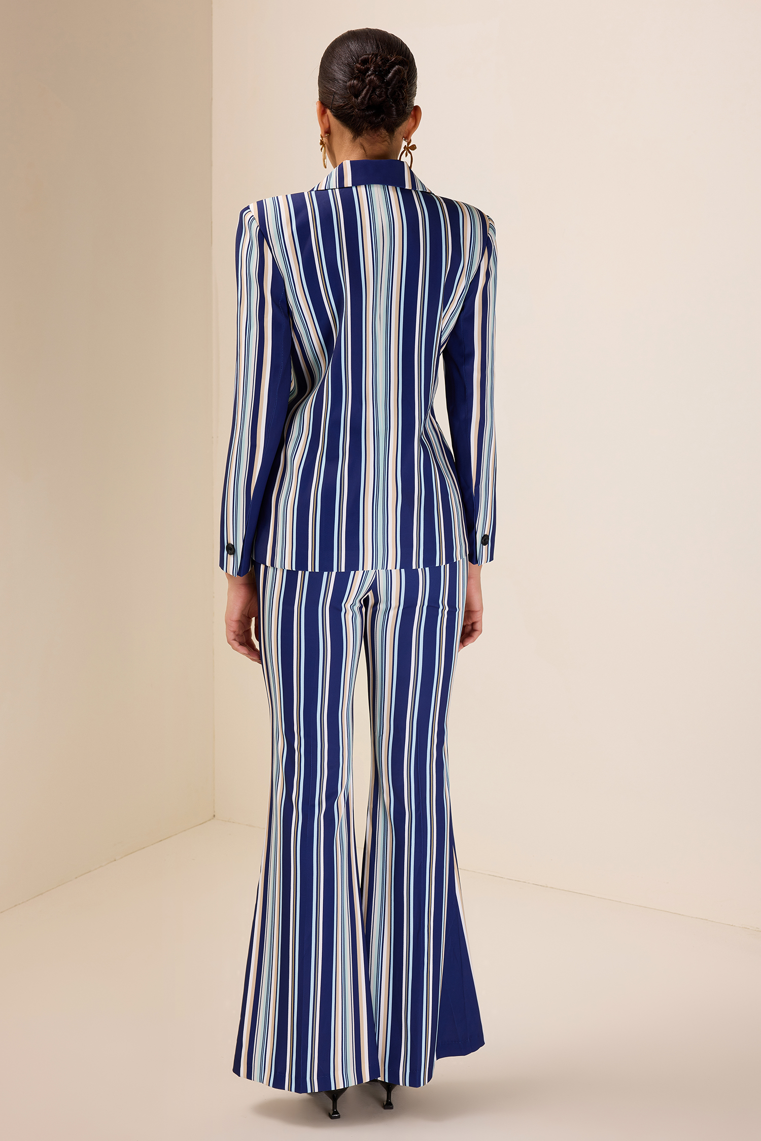 Stripe Button Blazer & High Waist Pocket Pants Set