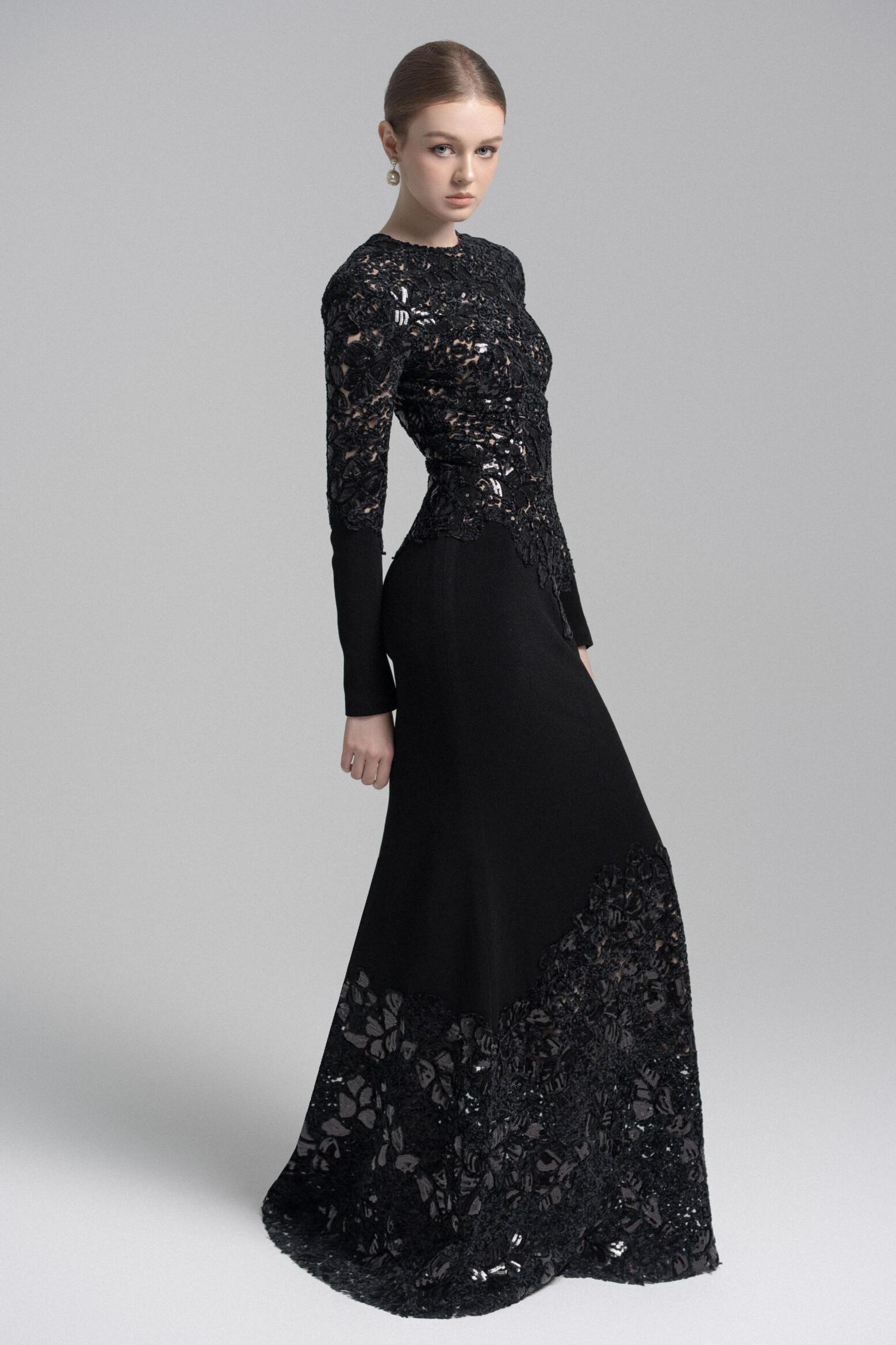 Sequin Splicing Embroidery Long Sleeve Maxi Dress