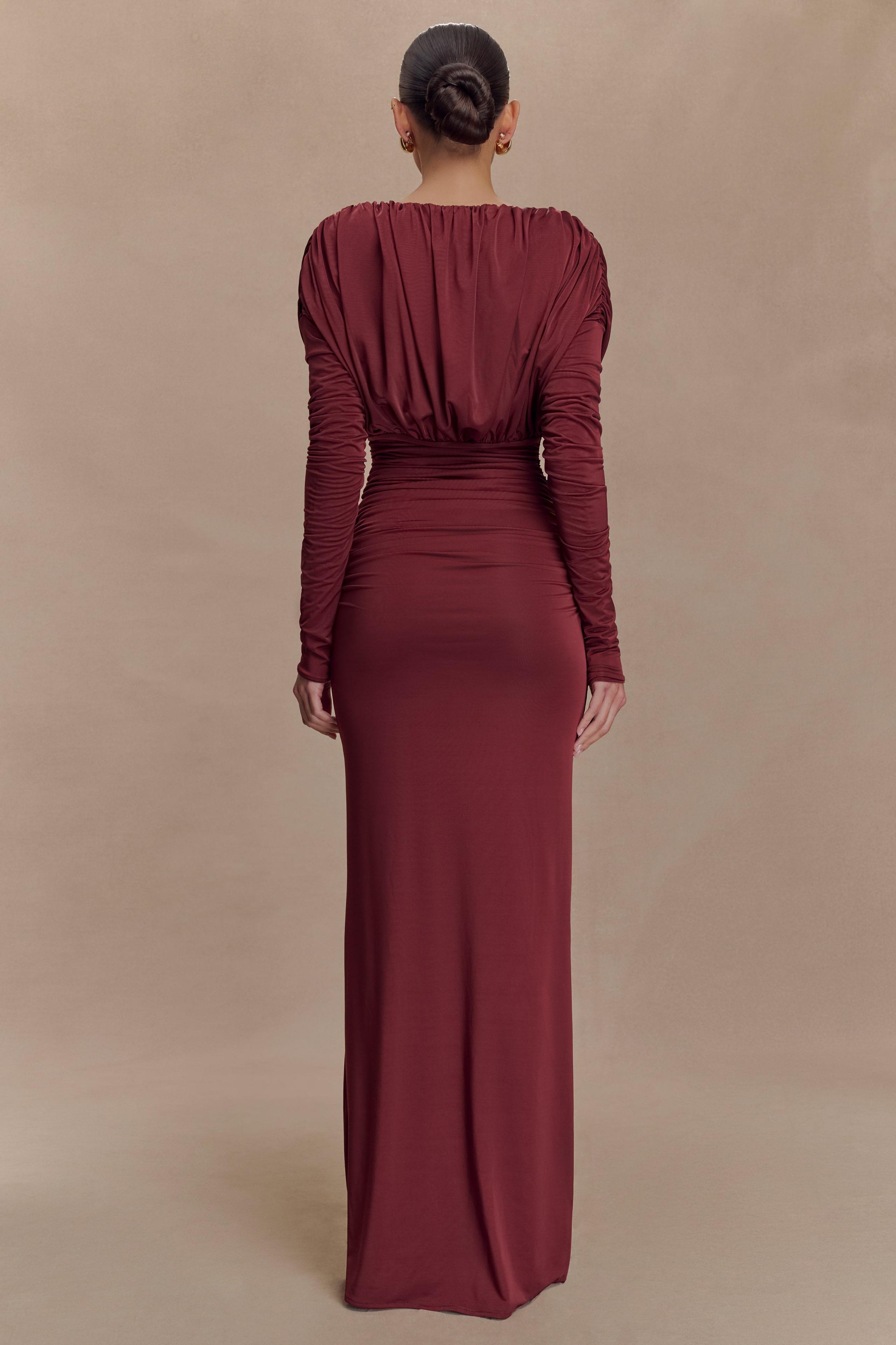 Jersey Gathering Plunge Maxi Dress