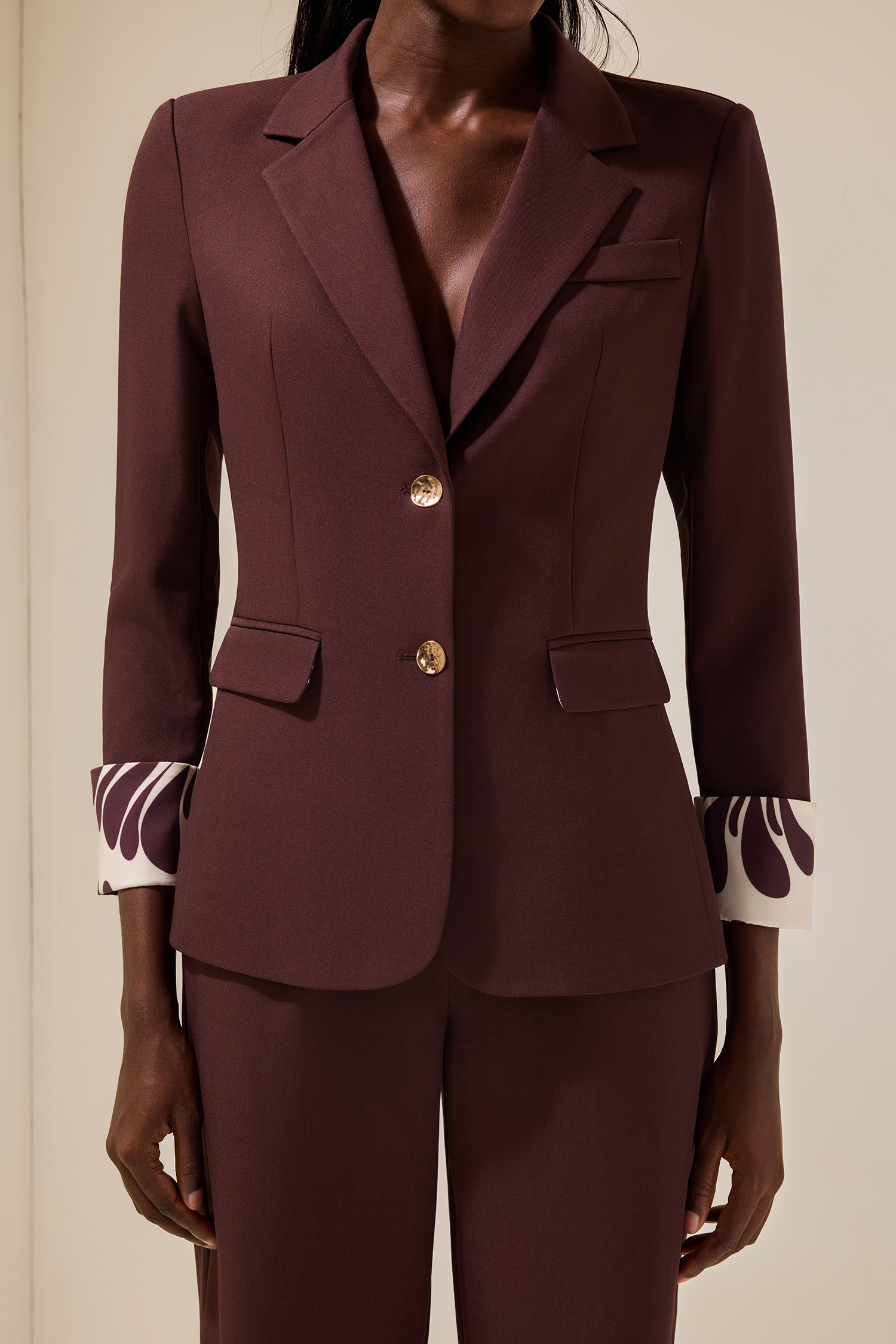 Metal Button Blazer & High Waist Pants Set With Belt