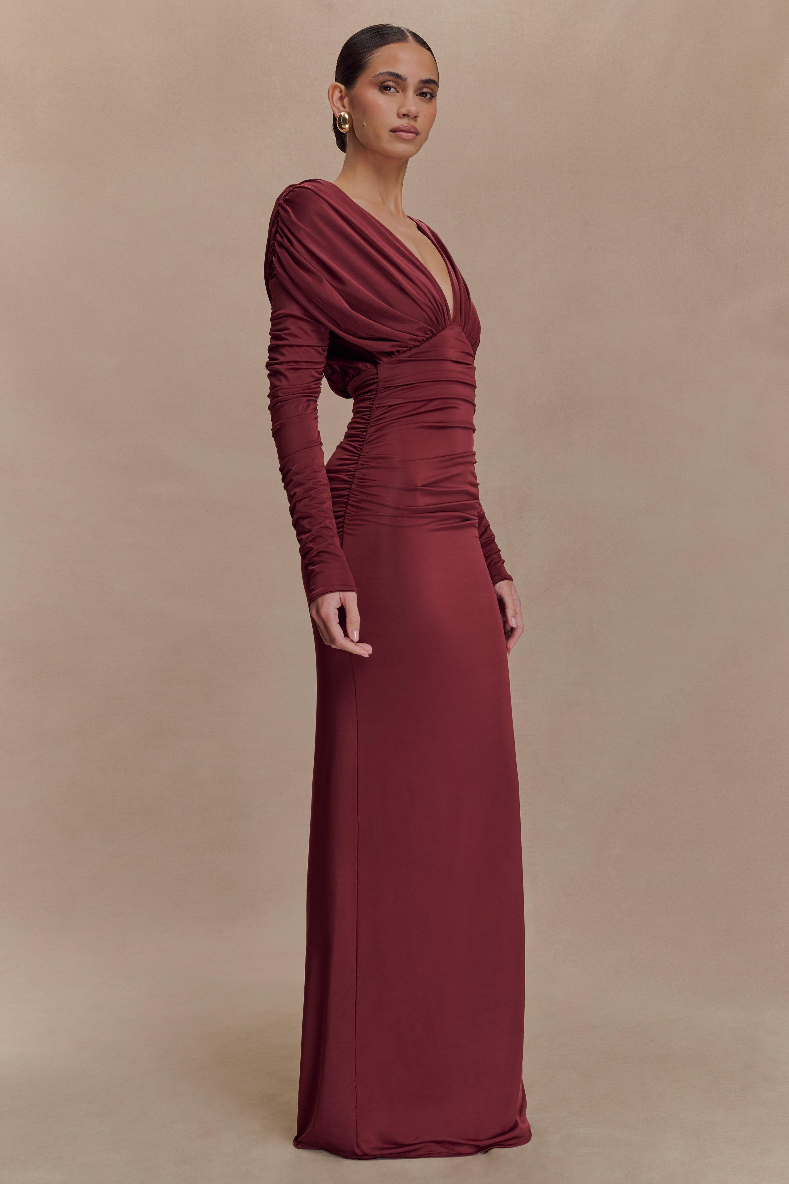 Jersey Gathering Plunge Maxi Dress