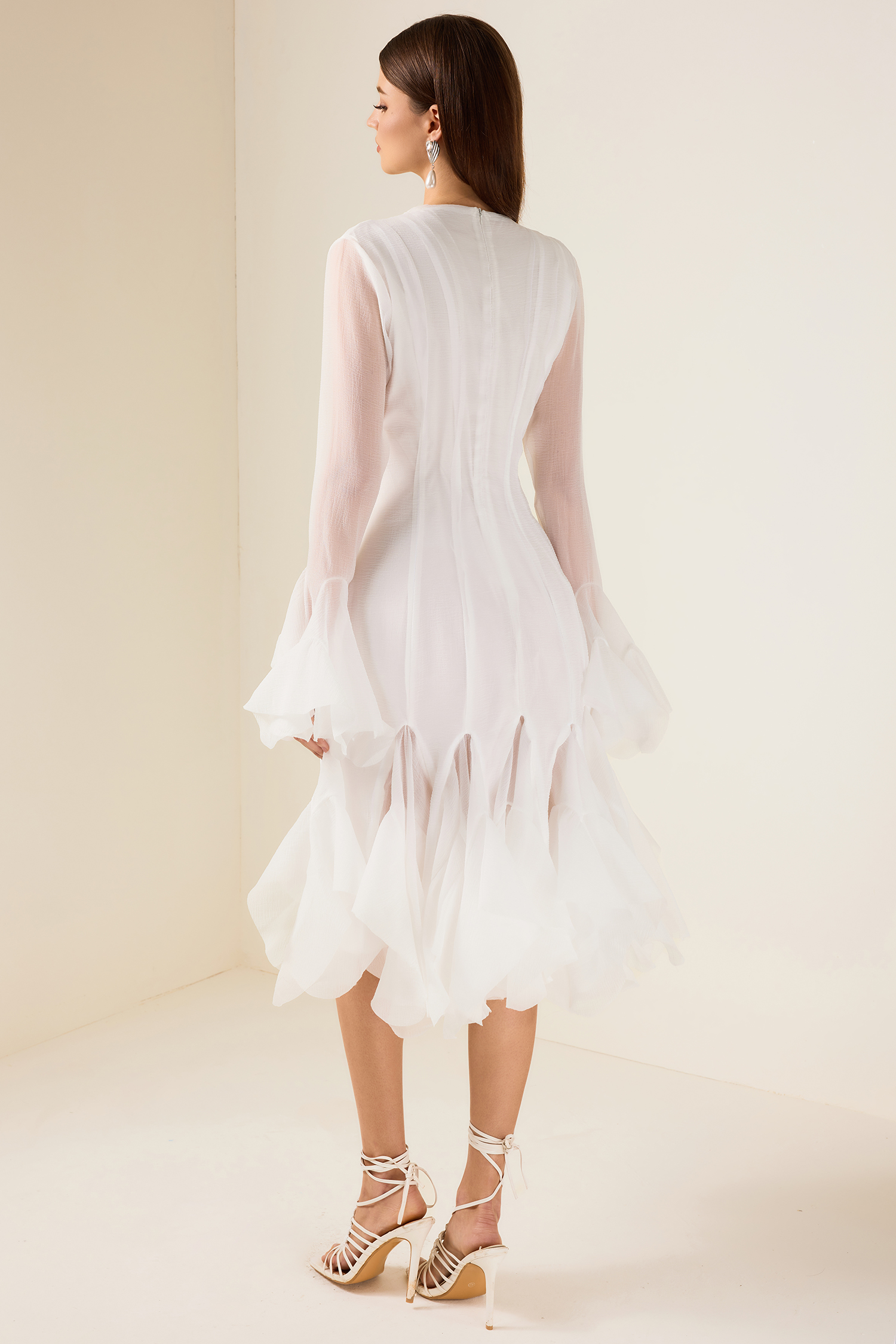 Solid Ruffle Bell Sleeve Midi Dress