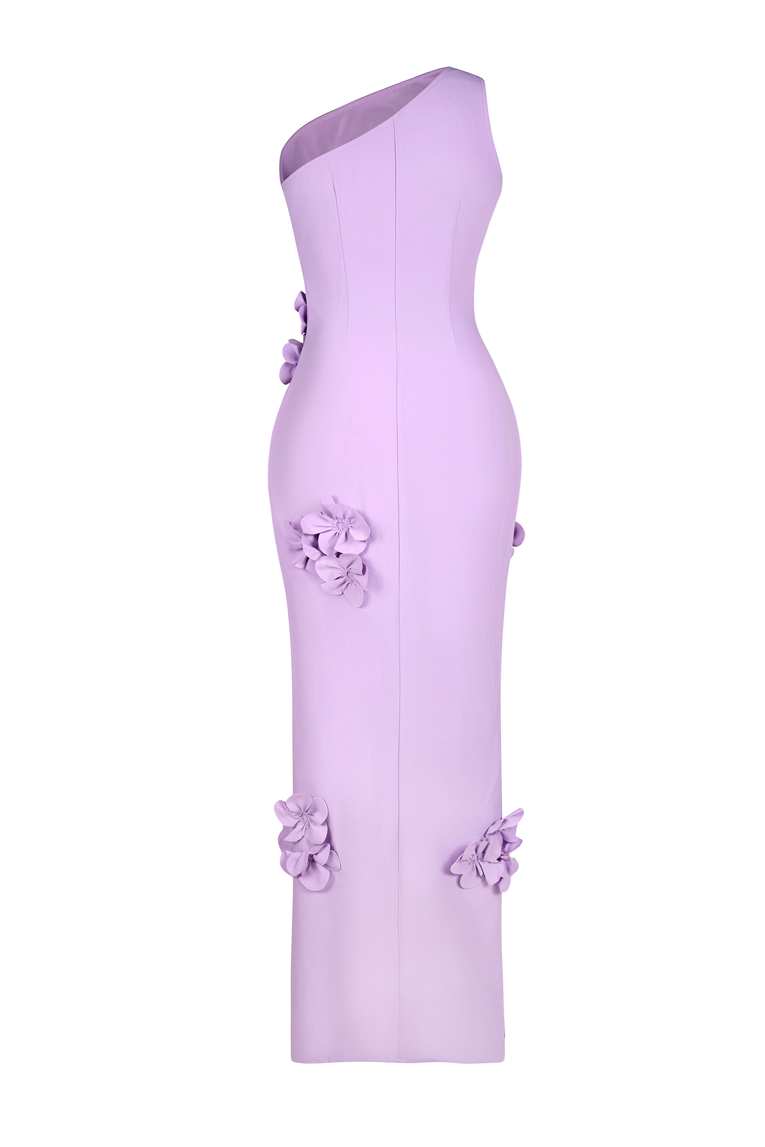 Solid 3D Flower Skew Collar Maxi Dress