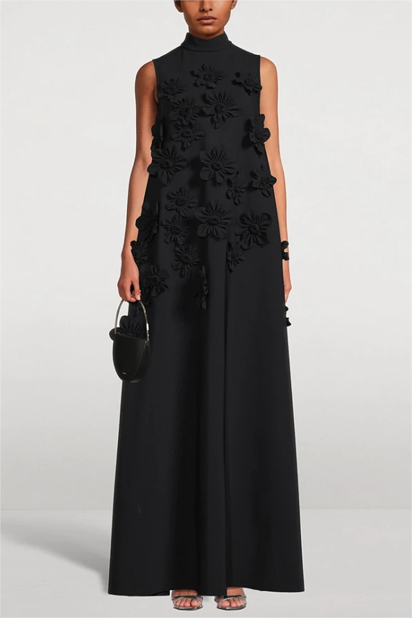 3D Floral High Neck Sleeveless Maxi Dress