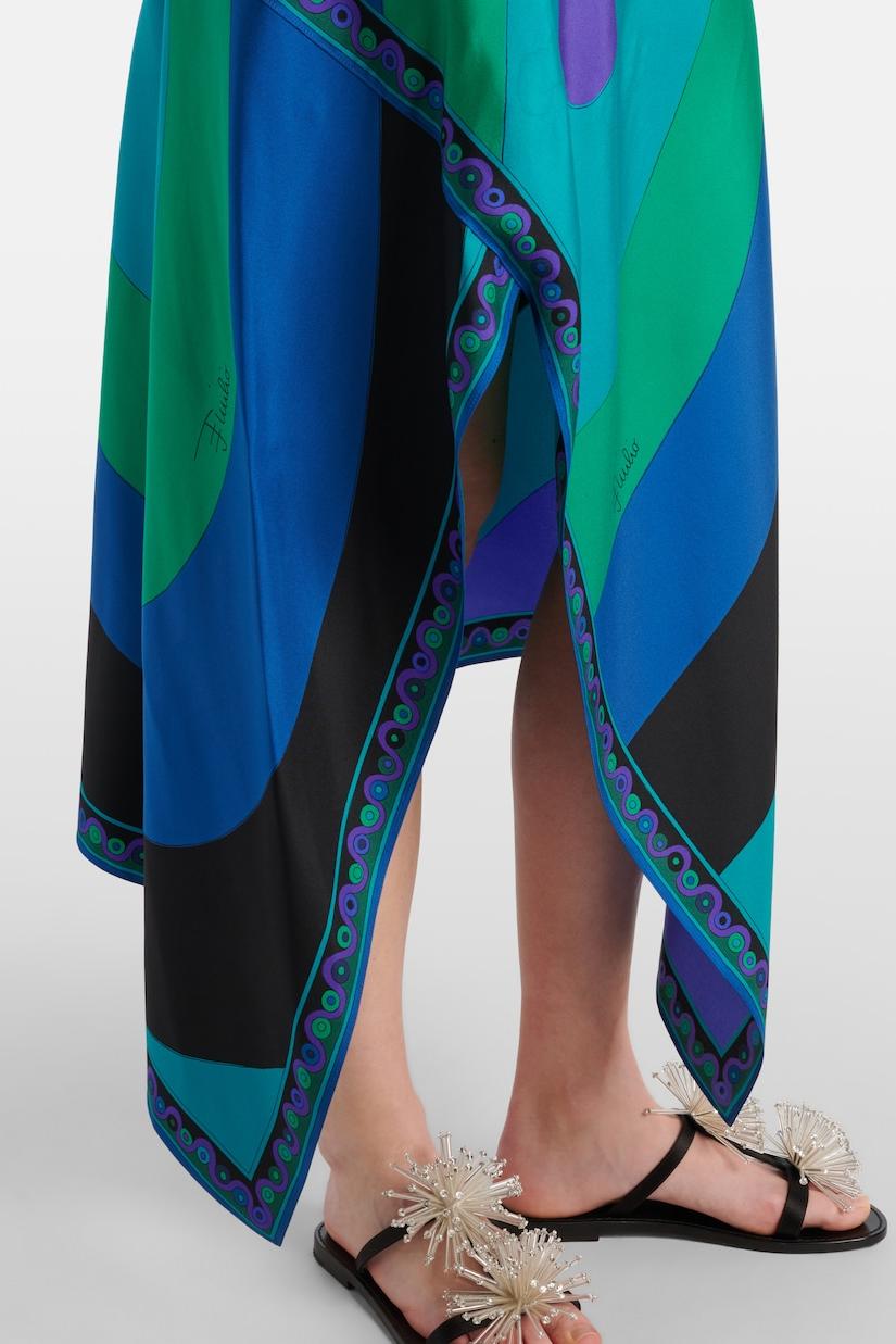 Satin Halter Neck Mini Top & Abstract Print Mid Waist Midi Skirt Set