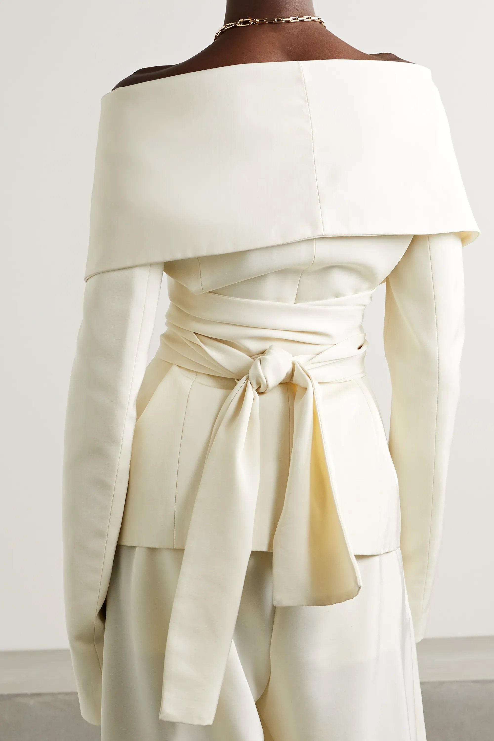 Long Sleeve Off-Shoulder Lace Up Pants Set White