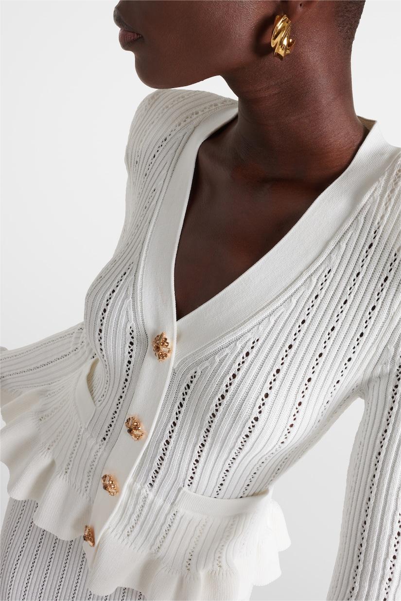 Solid Metal Button Top ＆ High Waist Knit Midi Skirt Set