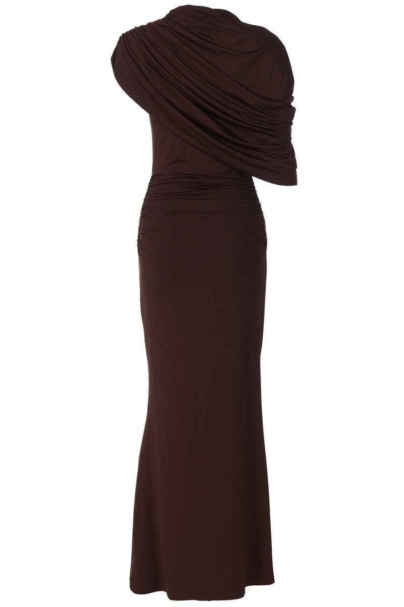 Jersey Gathering Asymmetrical Maxi Dress