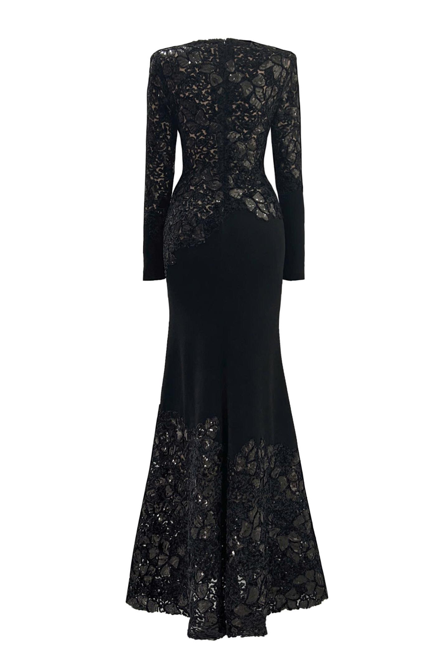Sequin Splicing Embroidery Long Sleeve Maxi Dress