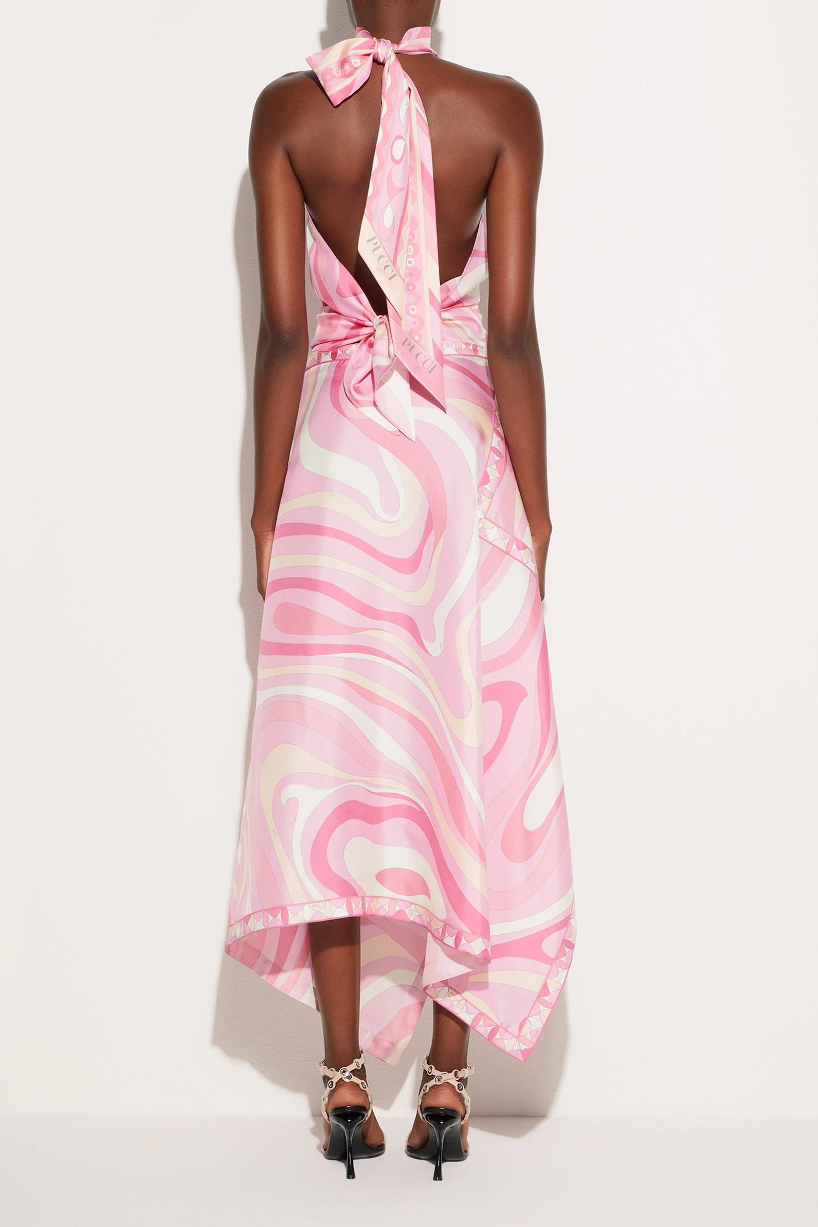 Satin Halter Neck Mini Top & Scarf Print Mid Waist Midi Skirt Set