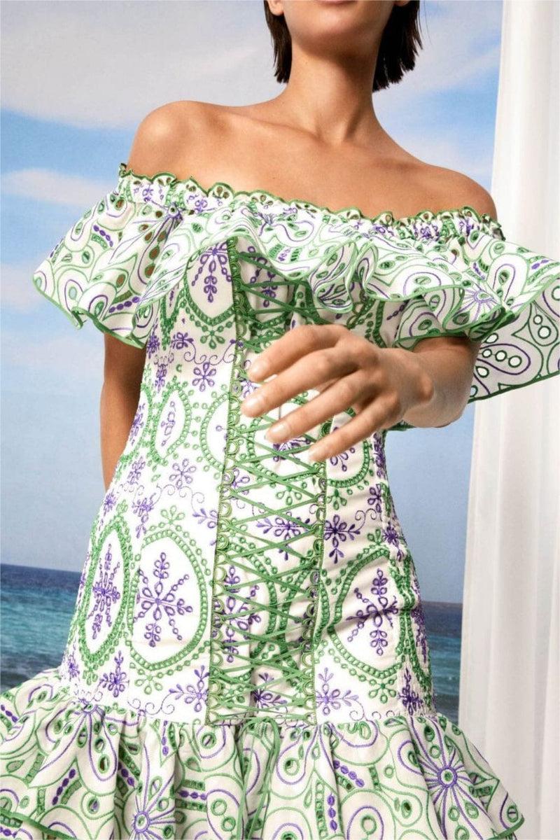 Ruffle Hem Lace Up Mini Dress