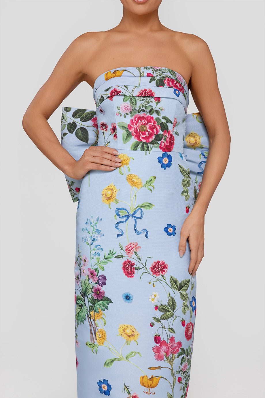Bow Floral Off-Shoulder Midi Dress