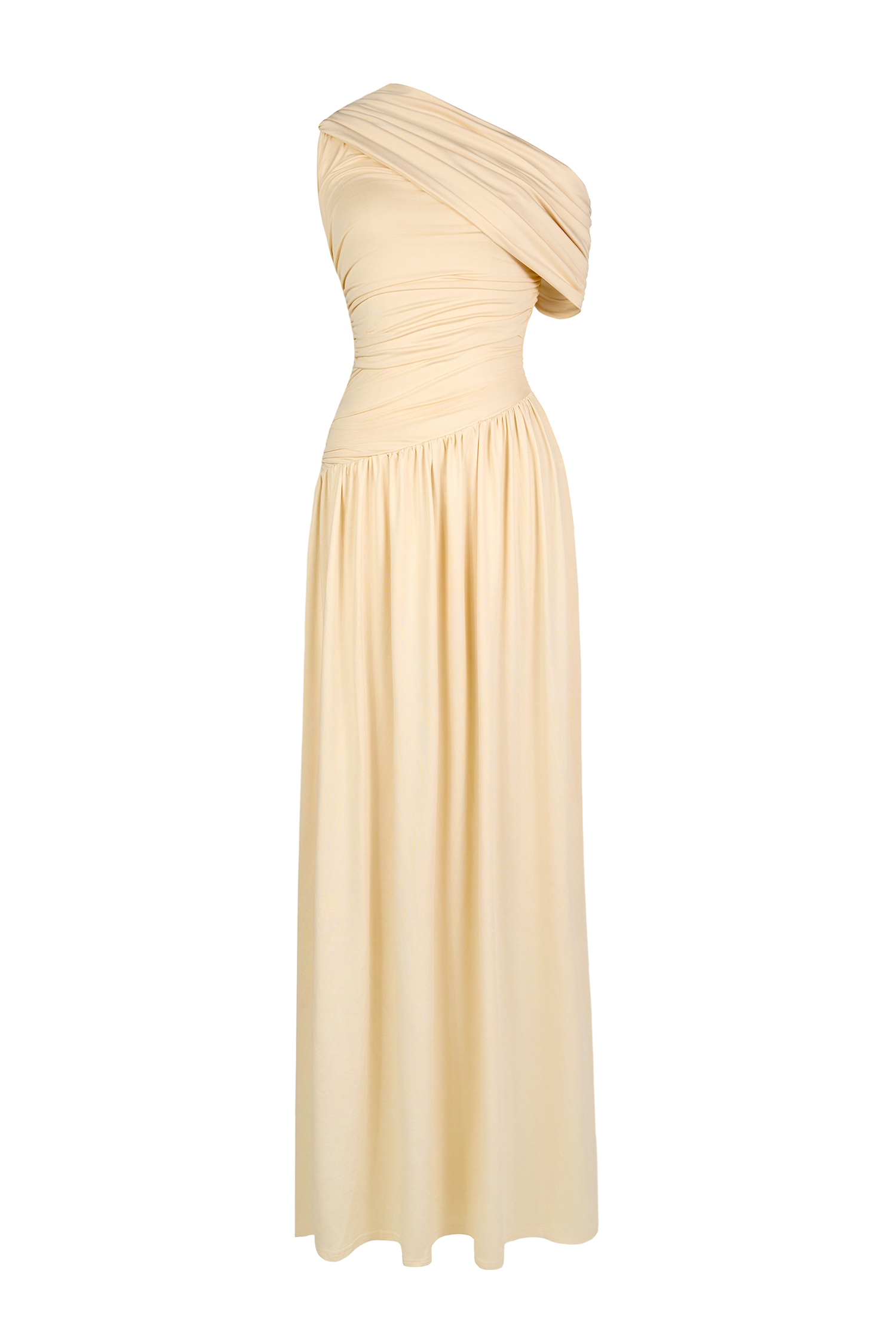 Gathering Solid One-Shoulder Maxi Dress