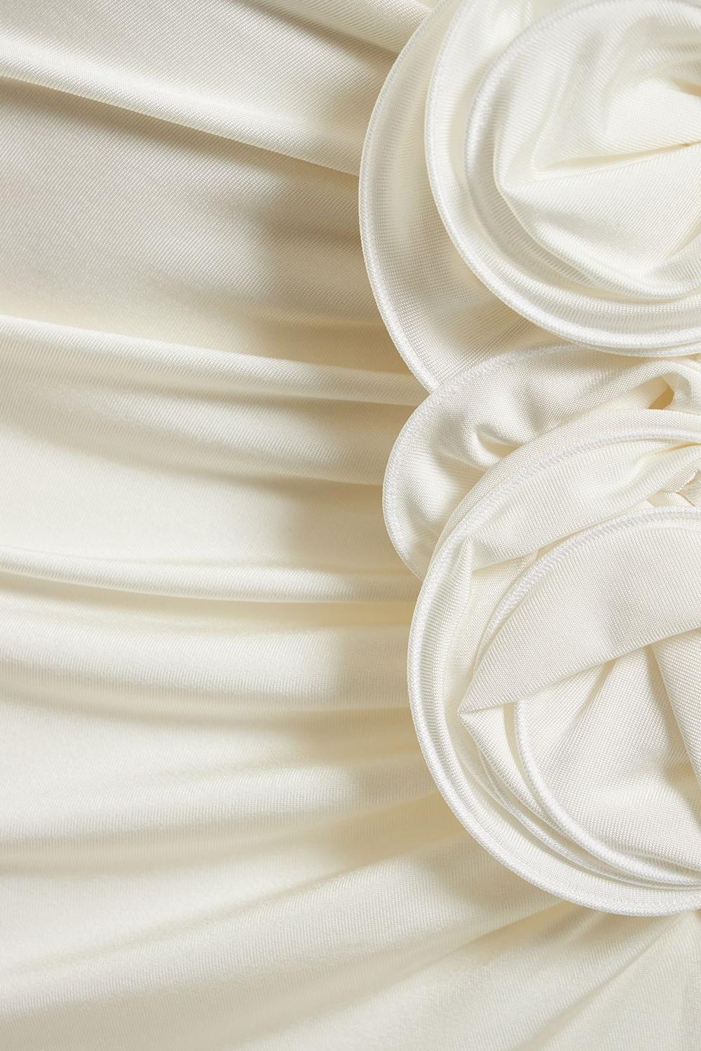 Lace Up Top & 3D Flower High Waist Midi Skirt Set White