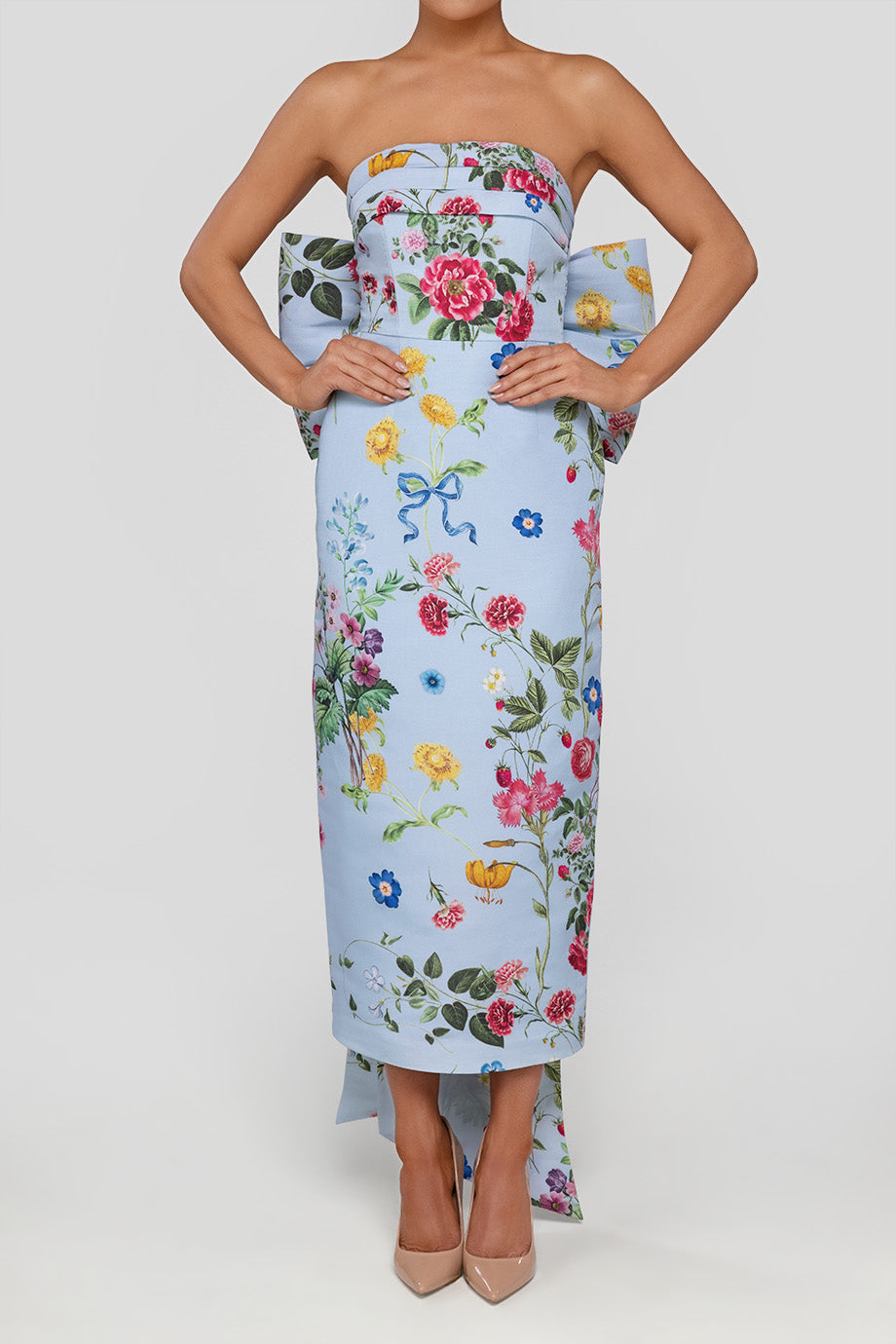 Bow Floral Off-Shoulder Midi Dress